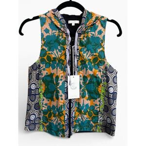 Johnny Was Calme Patchwork Floral Hooded Zip Vest Sleeveless Lightweight NWT